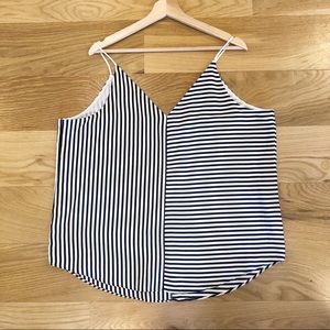 Express White Black Striped V-Neck Layering Tank